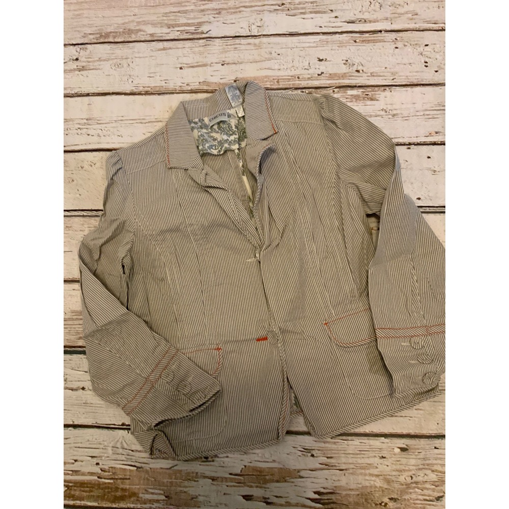 Chicos Striped Cotton Blazer Size 2 Large Pinstripe Orange Contrast Jacket